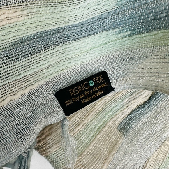 RISING TIDE scarf SHIMMERY ICY chic BEACHY flare fringe SEA FOAM GREEN peach - Picture 4 of 7